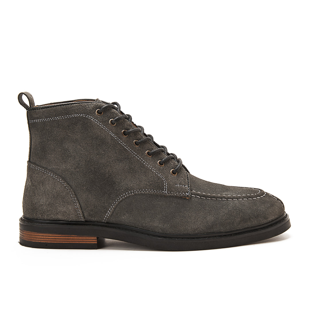 Moc Toe Suede Lace Up Genuine Leather Half Boots - Gray