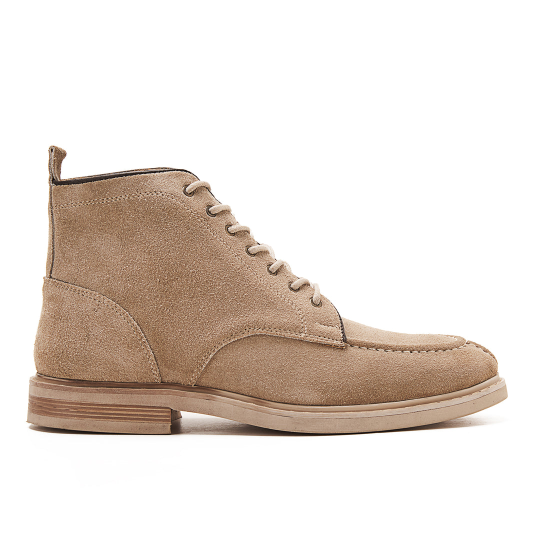 Moc Toe Suede Lace Up Genuine Leather Half Boots - Beige