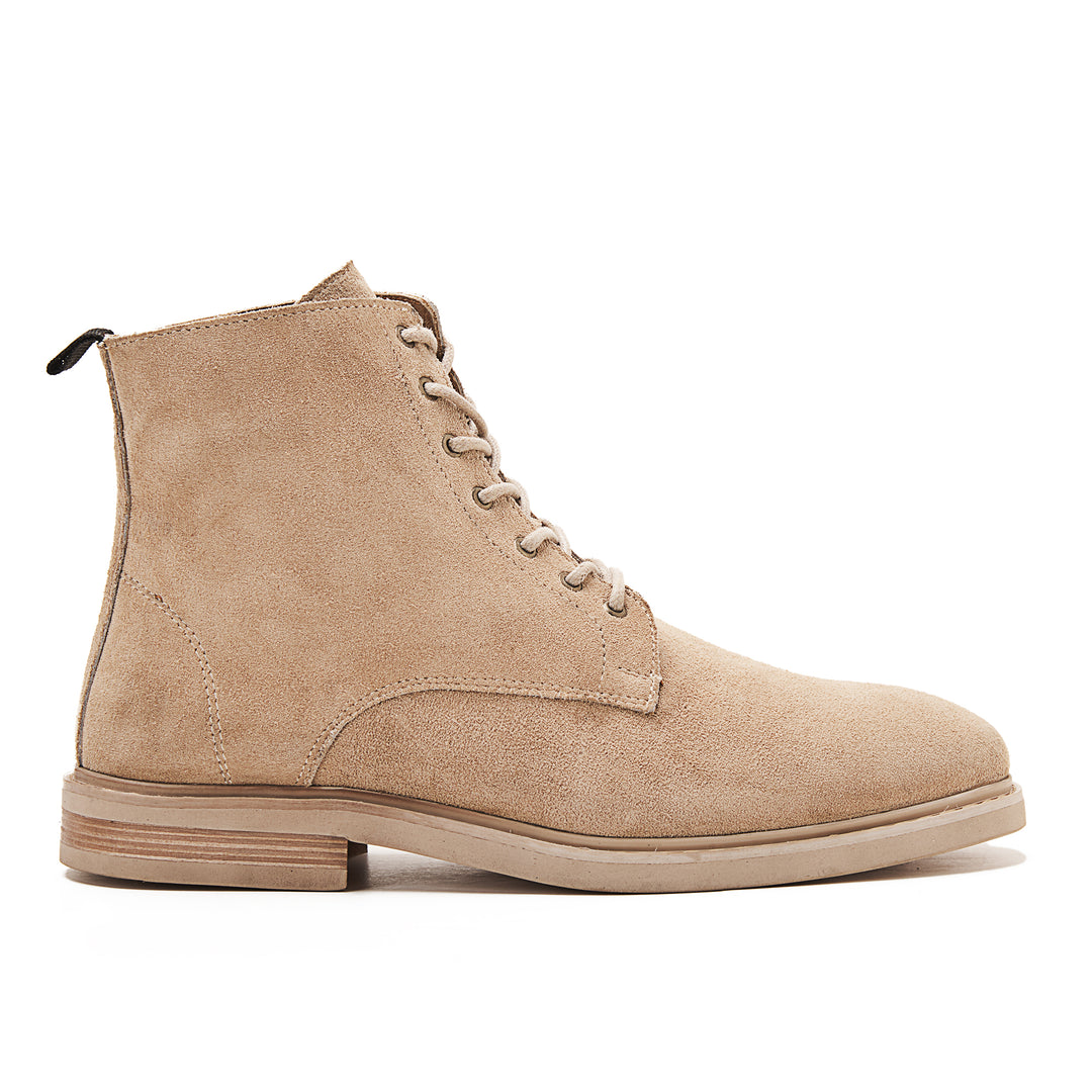 Suede Lace Up Genuine Leather Half Boots - Beige