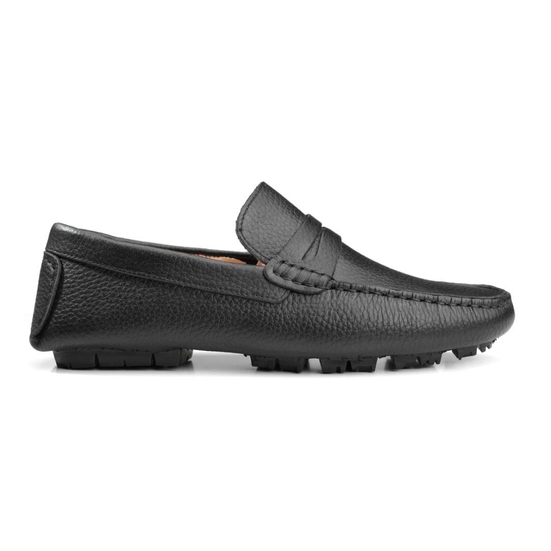 Moccasins | Tumbled calf leather rubber sole -Black – Achilles Stores