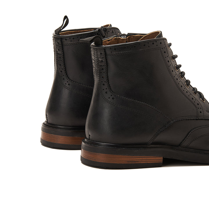 Nappa Brogue Genuine Leather Half Boots - Black