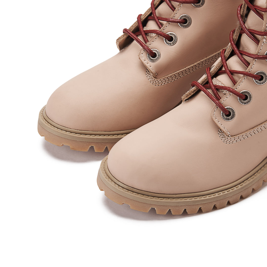 Womens Genuine Leather Lace Up Half Boots - Beige