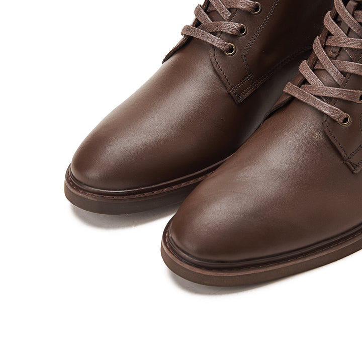Leather Lace Up Genuine Leather Half Boots - Brown
