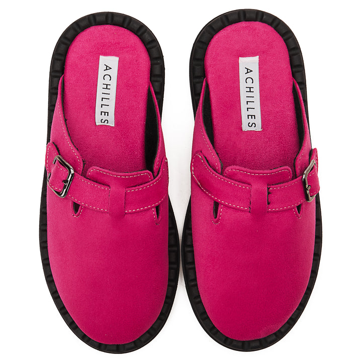 Womens Faux Suede With Buckle Clogs - Pink