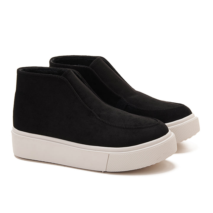 Womens Quality Suede Ankle Sneakers - Black
