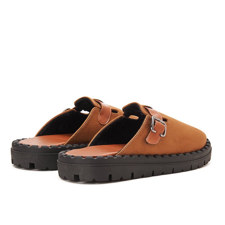 Womens Faux Suede With Buckle Clogs - Havana