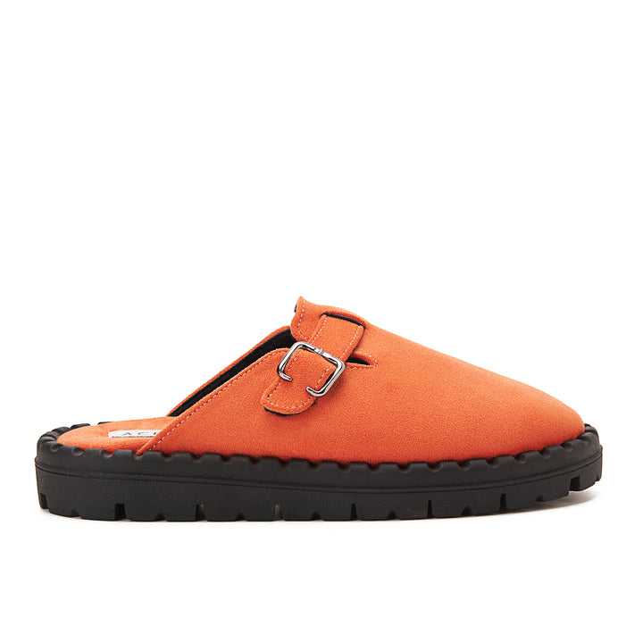 Womens Faux Suede With Buckle Clogs - Orange