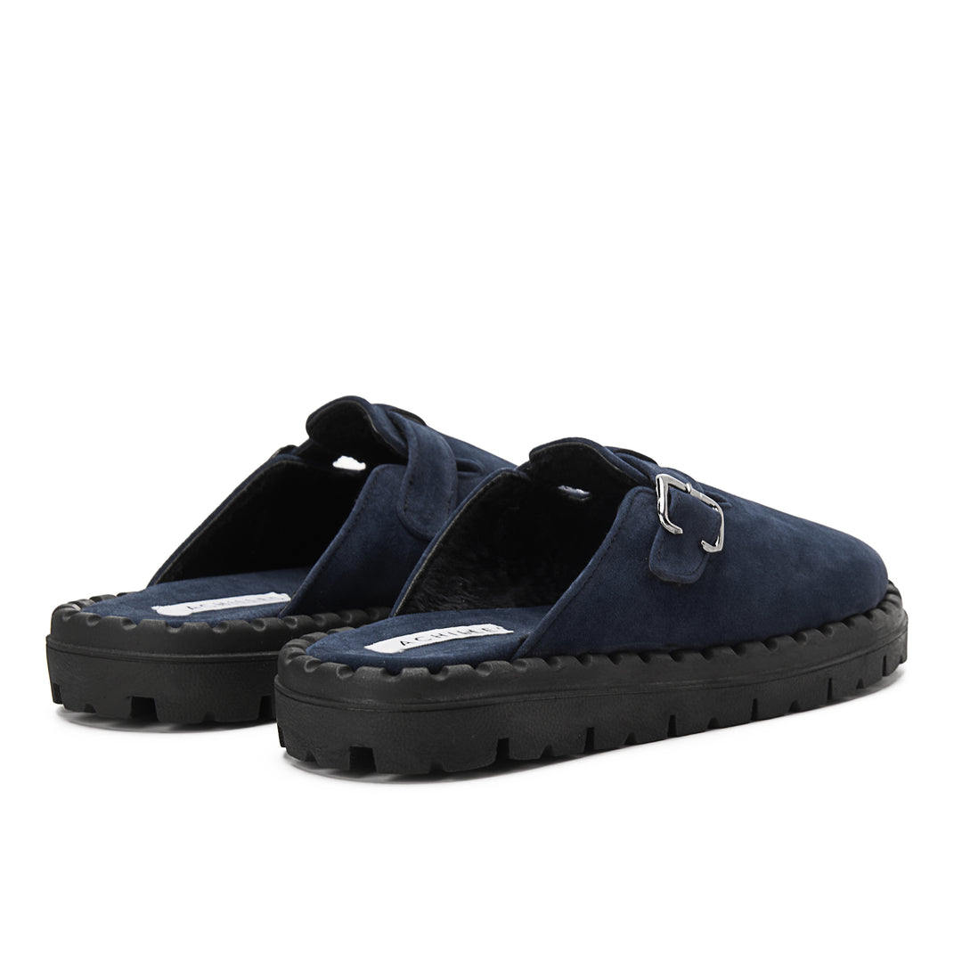Womens Faux Suede With Buckle Clogs - Dark Blue