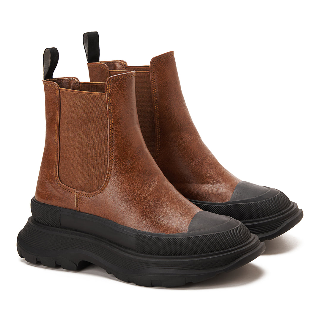Womens Double Layer Chelsea Boots - Brown