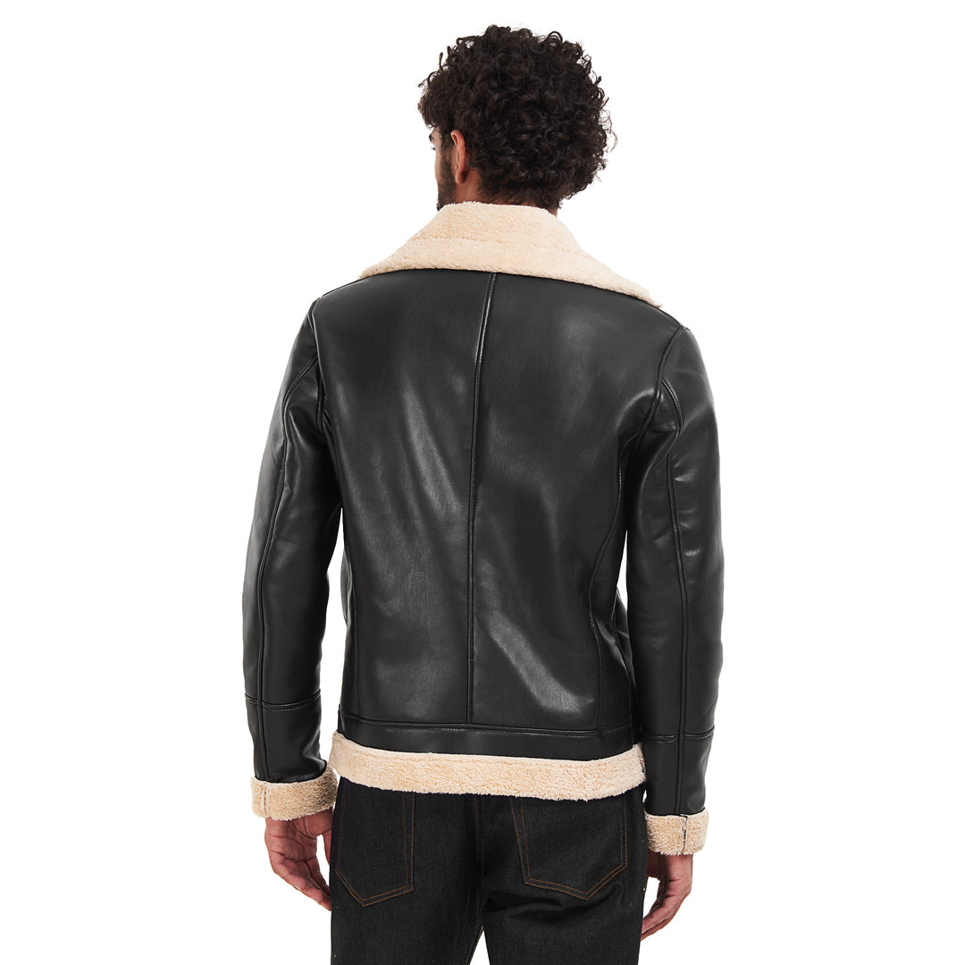 Genuine Leather Fur Lined Men Jacket  - Black
