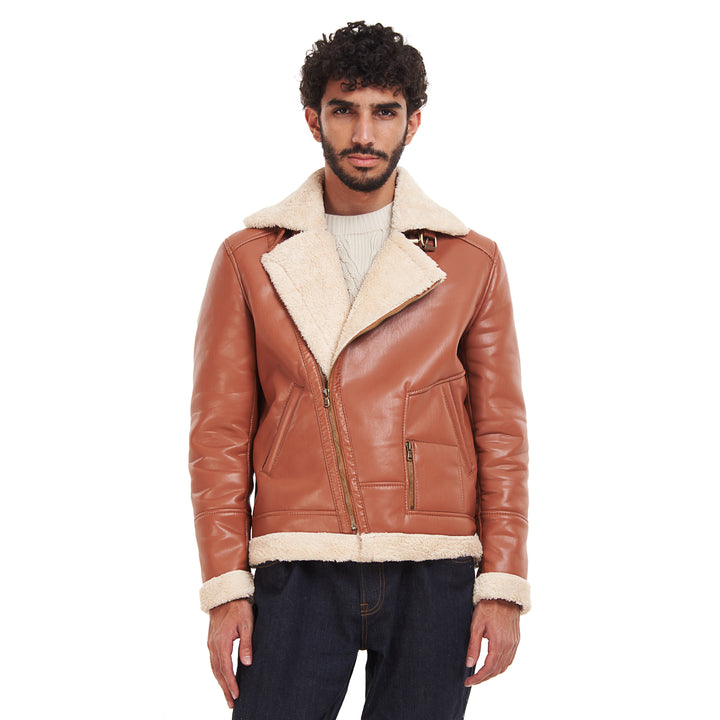 Genuine Leather Fur Lined Men Jacket  - Havana