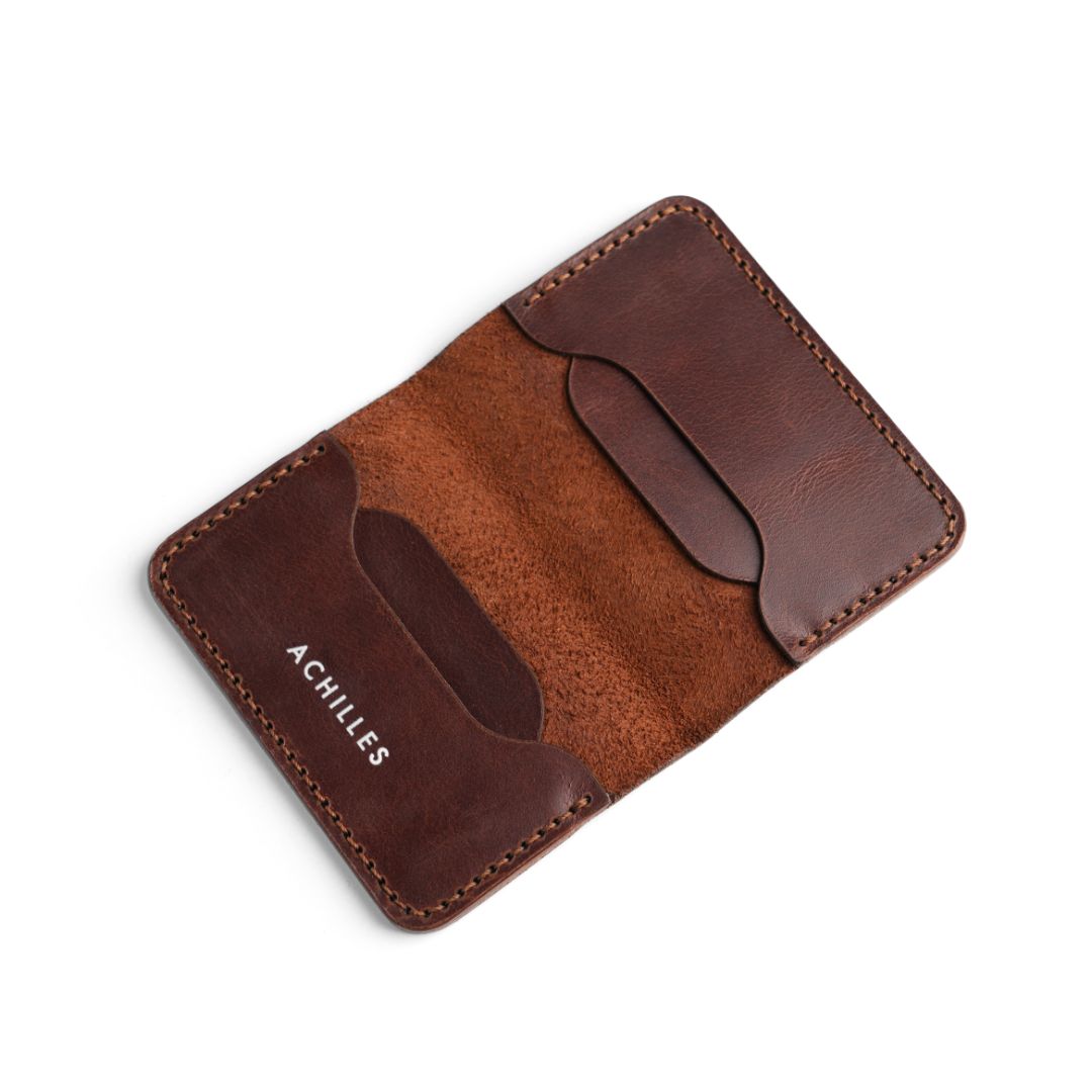 Brown leather bifold card holder