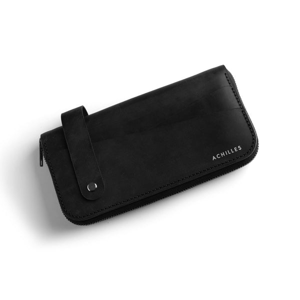 Black Long leather zip wallet