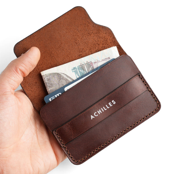 Brown leather flap card holder